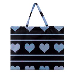 Blue Harts Pattern Zipper Large Tote Bag by Valentinaart