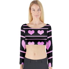 Pink Harts Pattern Long Sleeve Crop Top