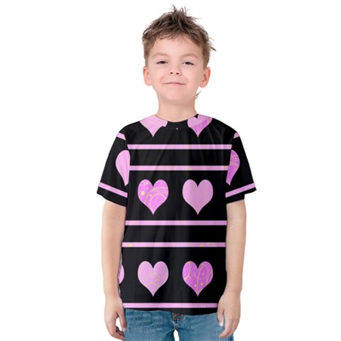 Pink Harts Pattern Kids  Cotton Tee by Valentinaart