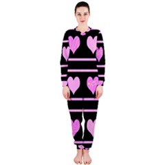 Pink Harts Pattern Onepiece Jumpsuit (ladies)  by Valentinaart