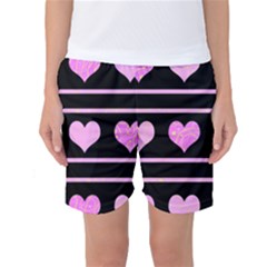 Pink Harts Pattern Women s Basketball Shorts