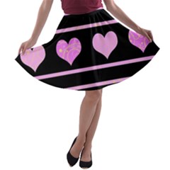 Pink Harts Pattern A-line Skater Skirt by Valentinaart