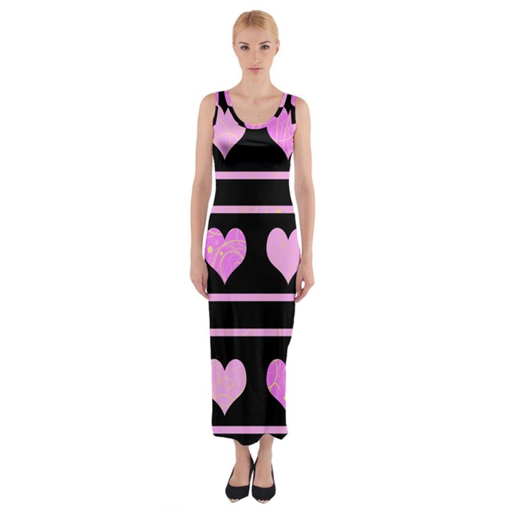 Pink harts pattern Fitted Maxi Dress