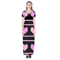 Pink Harts Pattern Short Sleeve Maxi Dress by Valentinaart