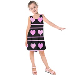 Pink Harts Pattern Kids  Sleeveless Dress by Valentinaart