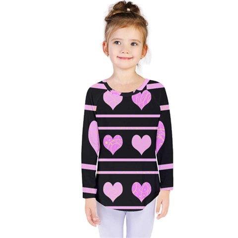 Pink Harts Pattern Kids  Long Sleeve Tee by Valentinaart