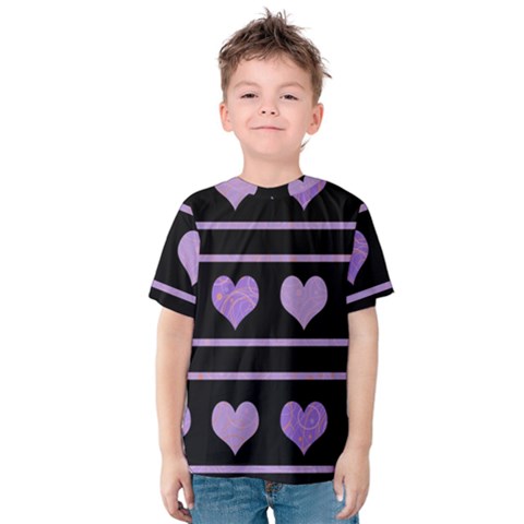 Purple Harts Pattern Kids  Cotton Tee by Valentinaart