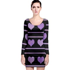 Purple Harts Pattern Long Sleeve Bodycon Dress by Valentinaart