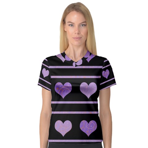 Purple Harts Pattern Women s V-neck Sport Mesh Tee by Valentinaart