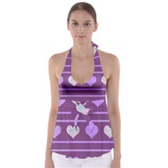 Purple Harts Pattern 2 Babydoll Tankini Top