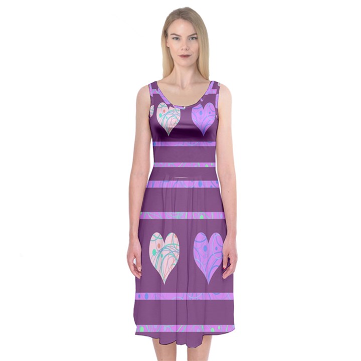 Purple harts pattern 2 Midi Sleeveless Dress