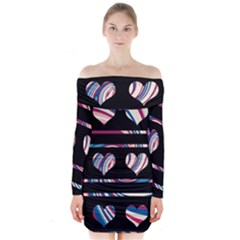 Colorful Harts Pattern Long Sleeve Off Shoulder Dress