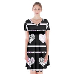 Elegant Harts Pattern Short Sleeve V-neck Flare Dress