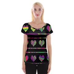 Colorful Harts Pattern Women s Cap Sleeve Top