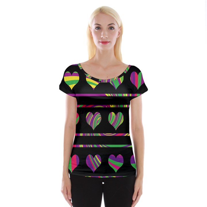 Colorful harts pattern Women s Cap Sleeve Top