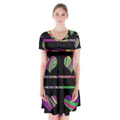 Colorful Harts Pattern Short Sleeve V-neck Flare Dress by Valentinaart