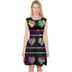 Colorful Harts Pattern Capsleeve Midi Dress by Valentinaart