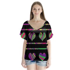 Colorful Harts Pattern Flutter Sleeve Top by Valentinaart