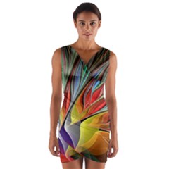 Fractal Bird Of Paradise Wrap Front Bodycon Dress