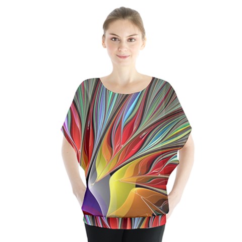 Fractal Bird Of Paradise Batwing Chiffon Blouse by WolfepawFractals