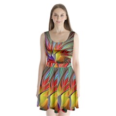 Fractal Bird Of Paradise Split Back Mini Dress 