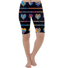 Colorful Harts Pattern Cropped Leggings  by Valentinaart