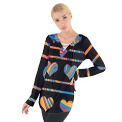 Colorful Harts Pattern Women s Tie Up Tee