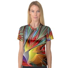 Fractal Bird Of Paradise Women s V-neck Sport Mesh Tee