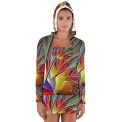 Fractal Bird Of Paradise Women s Long Sleeve Hooded T-shirt