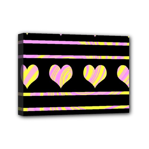 Pink And Yellow Harts Pattern Mini Canvas 7  X 5 