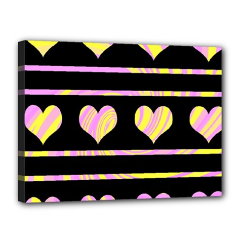 Pink And Yellow Harts Pattern Canvas 16  X 12 