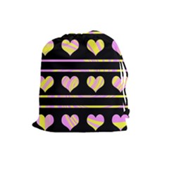 Pink And Yellow Harts Pattern Drawstring Pouches (large)  by Valentinaart