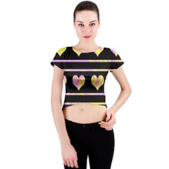 Pink And Yellow Harts Pattern Crew Neck Crop Top by Valentinaart