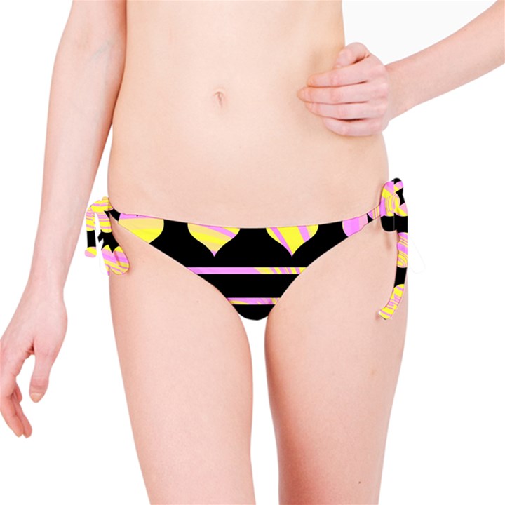 Pink and yellow harts pattern Bikini Bottom