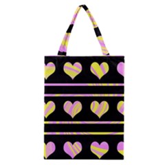 Pink And Yellow Harts Pattern Classic Tote Bag by Valentinaart