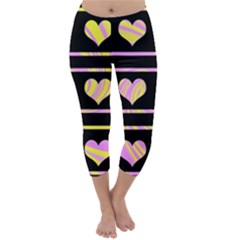 Pink And Yellow Harts Pattern Capri Winter Leggings 