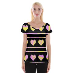 Pink And Yellow Harts Pattern Women s Cap Sleeve Top by Valentinaart