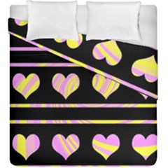 Pink And Yellow Harts Pattern Duvet Cover Double Side (king Size) by Valentinaart