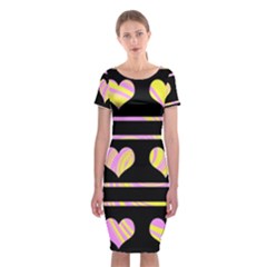 Pink And Yellow Harts Pattern Classic Short Sleeve Midi Dress by Valentinaart