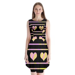 Pink And Yellow Harts Pattern Sleeveless Chiffon Dress  