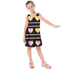 Pink And Yellow Harts Pattern Kids  Sleeveless Dress by Valentinaart