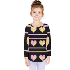 Pink And Yellow Harts Pattern Kids  Long Sleeve Tee