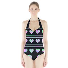 Pastel Harts Pattern Halter Swimsuit