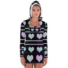 Pastel Harts Pattern Women s Long Sleeve Hooded T-shirt