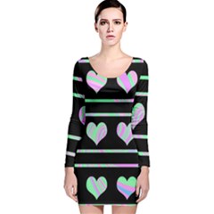 Pastel Harts Pattern Long Sleeve Velvet Bodycon Dress by Valentinaart