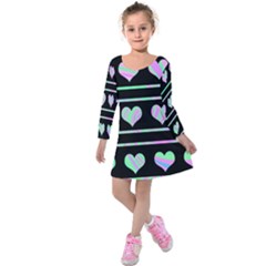 Pastel Harts Pattern Kids  Long Sleeve Velvet Dress by Valentinaart