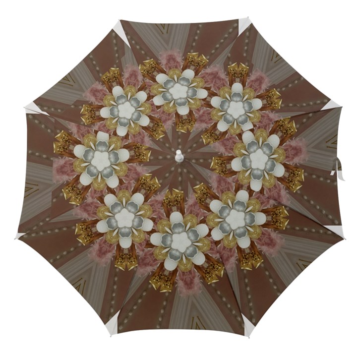 Elegant Antique Pink Kaleidoscope Flower Gold Chic Stylish Classic Design Straight Umbrellas