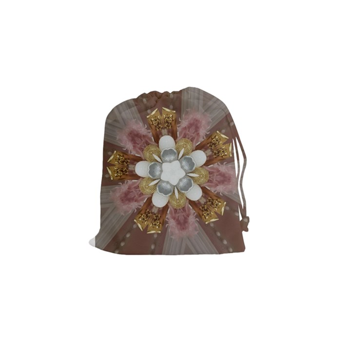 Elegant Antique Pink Kaleidoscope Flower Gold Chic Stylish Classic Design Drawstring Pouches (Small) 