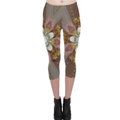 Elegant Antique Pink Kaleidoscope Flower Gold Chic Stylish Classic Design Capri Leggings  by yoursparklingshop