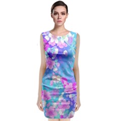 Colorful Pastel  Flowers Classic Sleeveless Midi Dress by Brittlevirginclothing